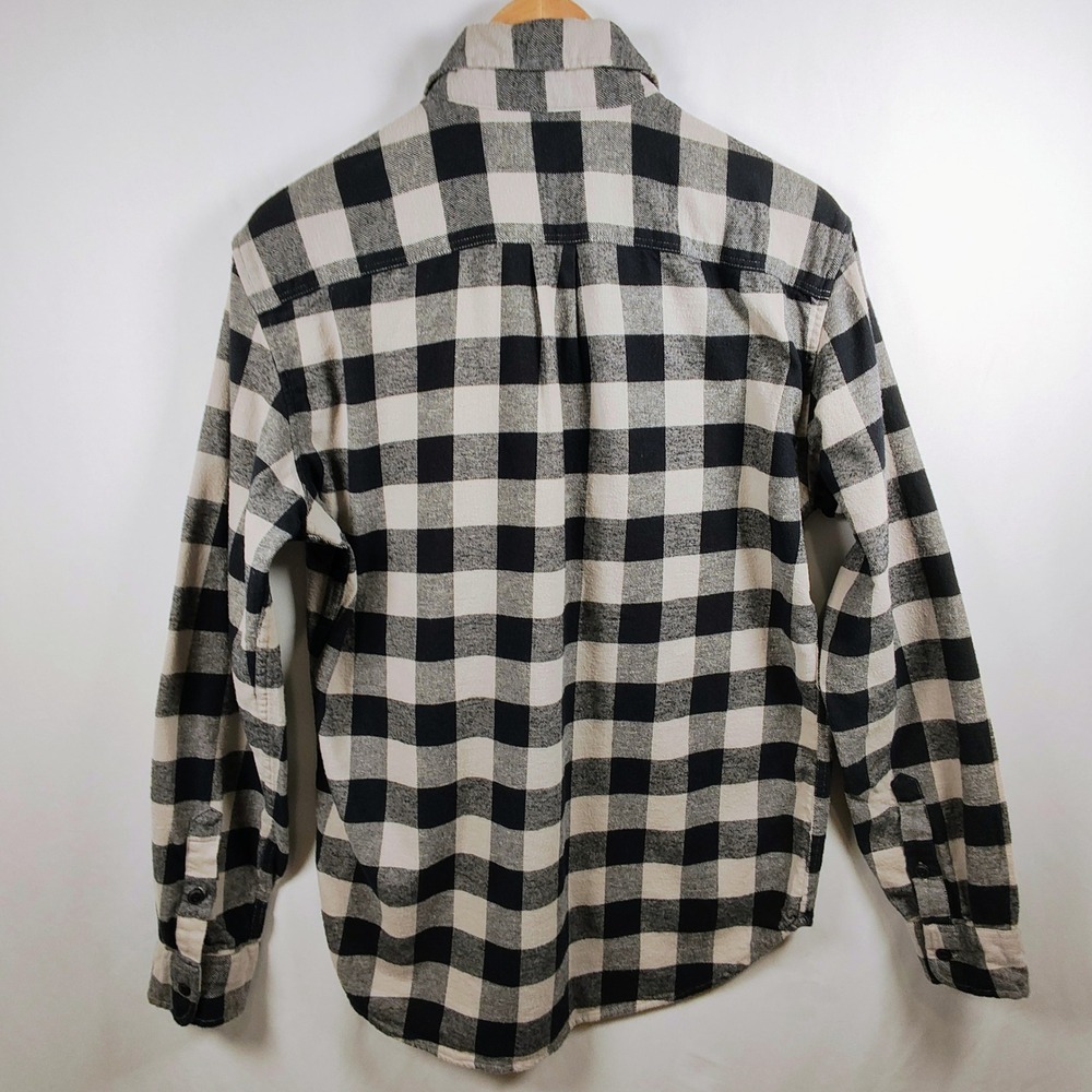 Gap Mens Buffalo Plaid Flannel Shirt Black Cream Standard Fit Medium Cotton - Picture 2 of 8